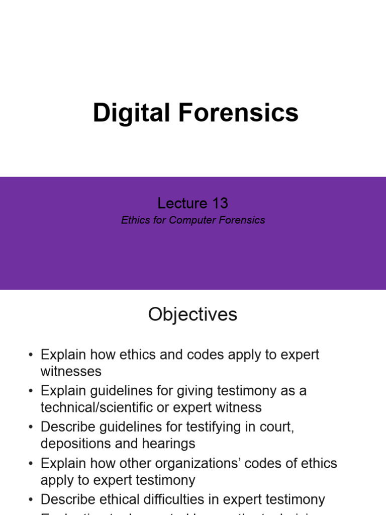 SIA4201 Lecture 13 - Ethics for Expert Witness.pptx (1) | PDF | Expert ...