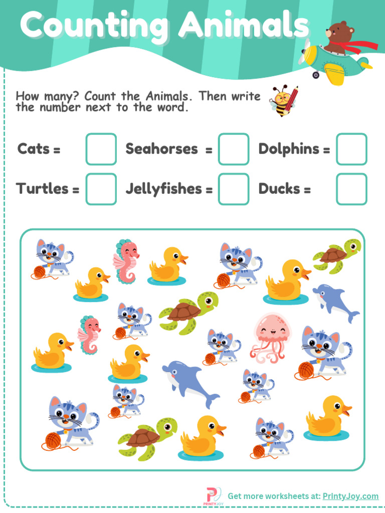 Counting Animals Worksheets Free | PDF