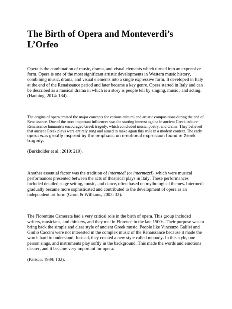 The Birth of Opera and Monteverdi | PDF | Entertainment | Classical Music