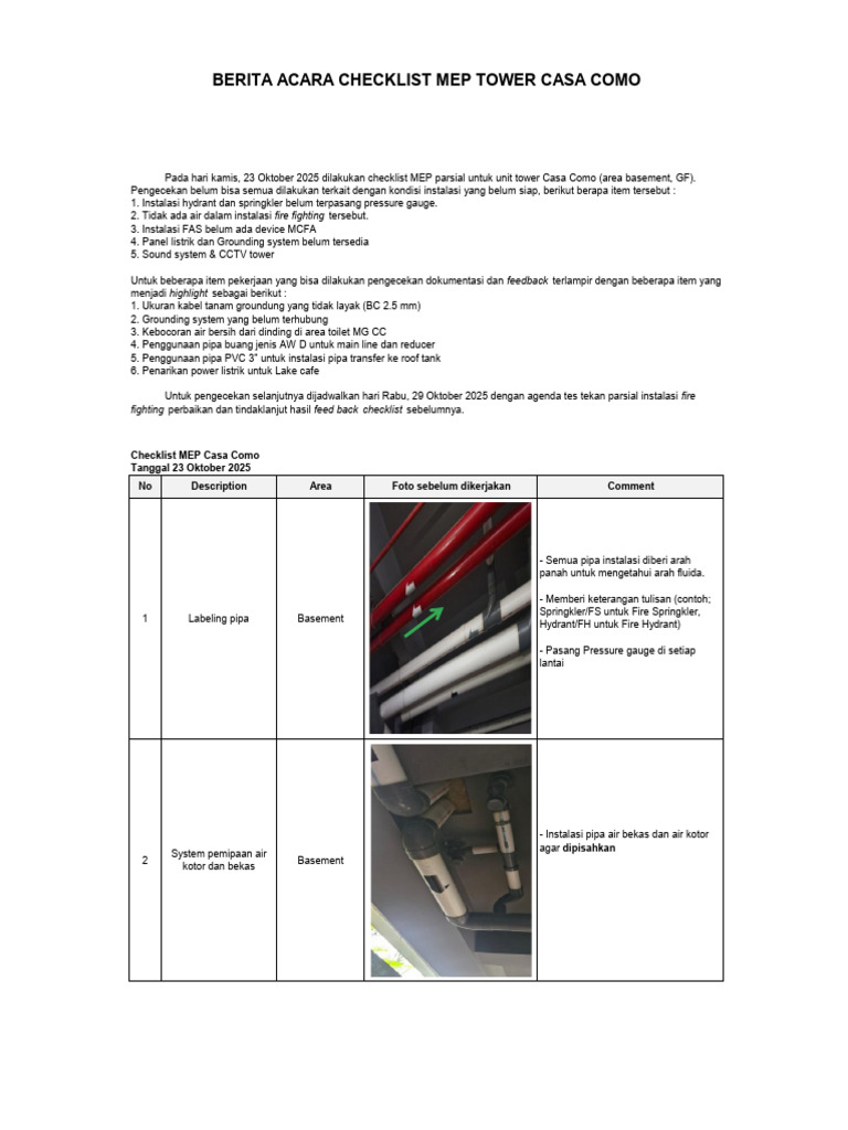Checklist Parsial MEP CC | PDF