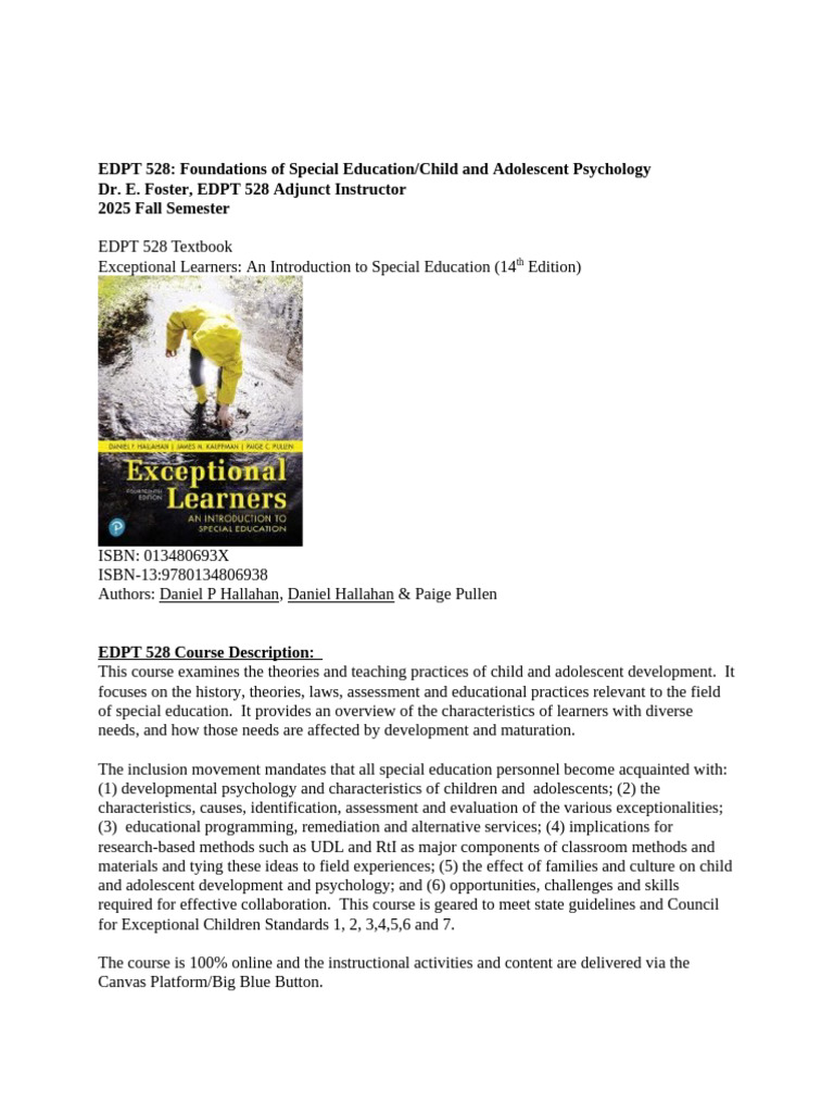 EDPT 528 Course Description and Textbook | PDF