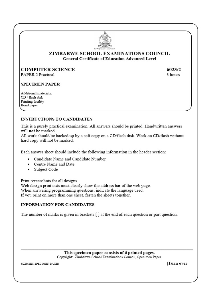 Computer Science 2026 Specimen Paper 2 | PDF | Computing | Text