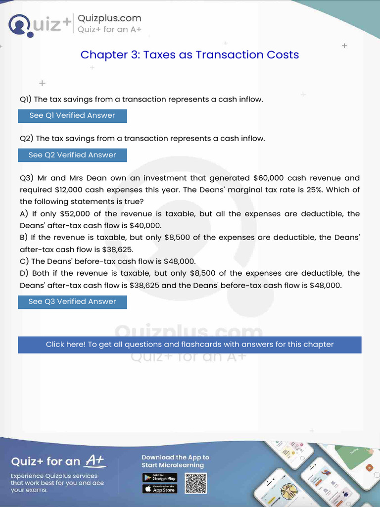 The Tax Savings From a Transaction Represents a Cash Inflow | PDF ...