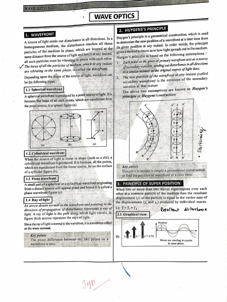 Wave Optics Printed Notes | PDF | Physical Sciences | Electrodynamics
