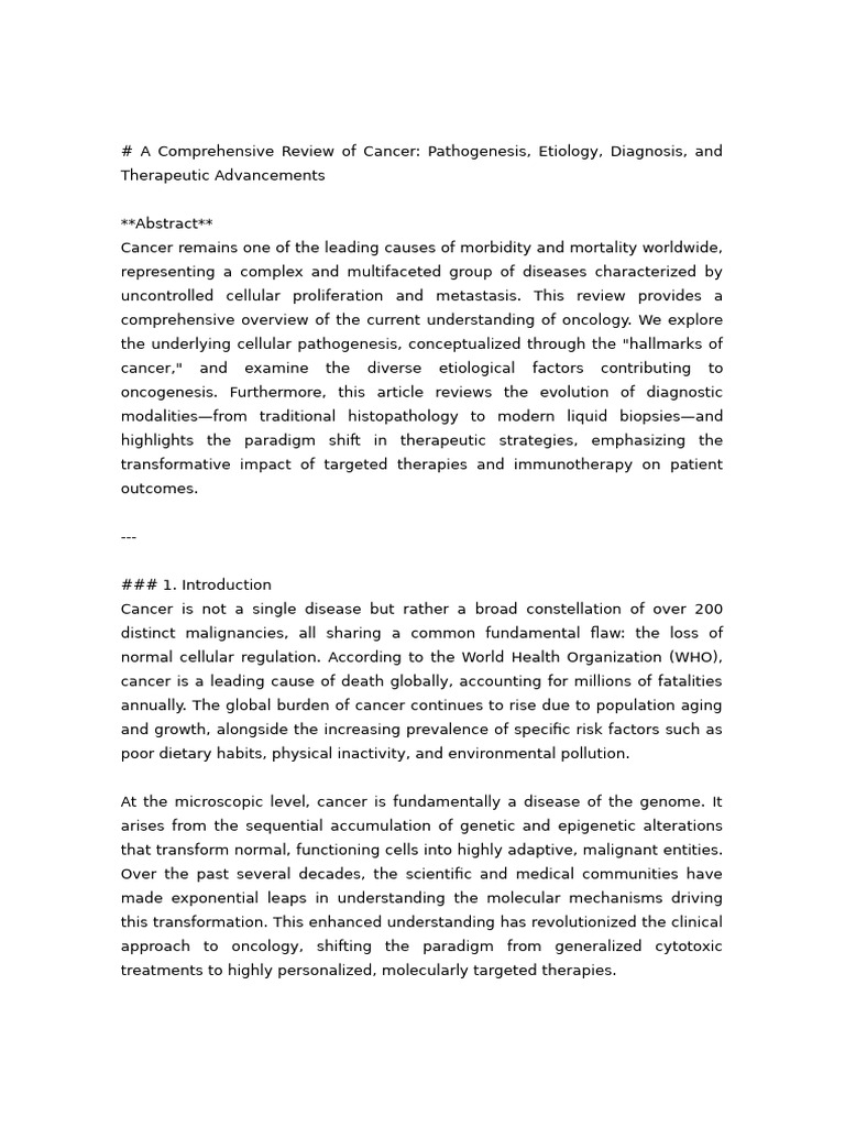 A Comprehensive Review of Cancer Pathogenesis, Etiology, Diagnosis, And ...