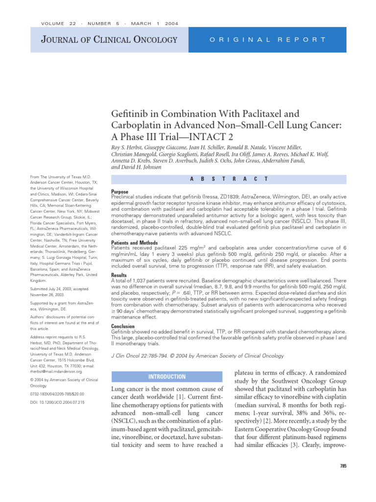 Gefitinib in Combination With Paclitaxel and Carboplatin in Advanced ...