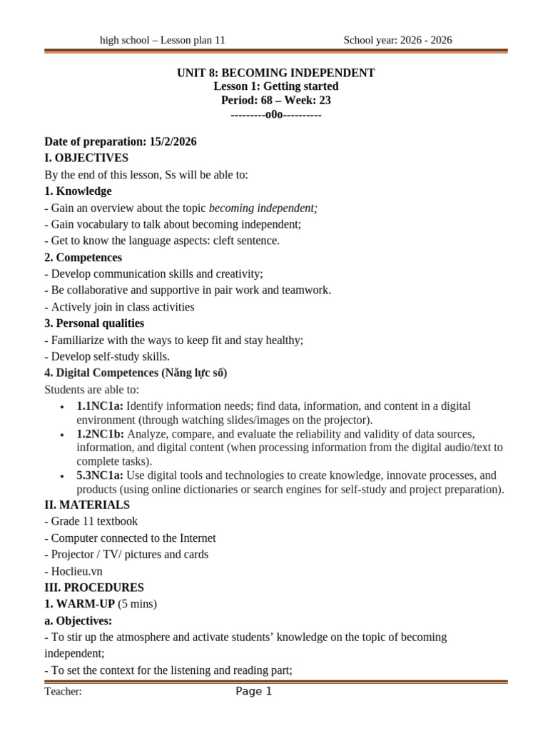 UNIT 8 | PDF | Lesson Plan | Teachers