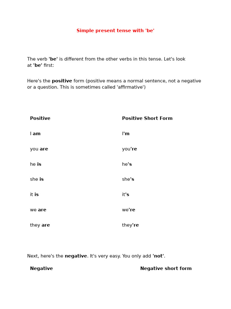Simple Present Tense With BE | PDF | Question | Grammatical Tense