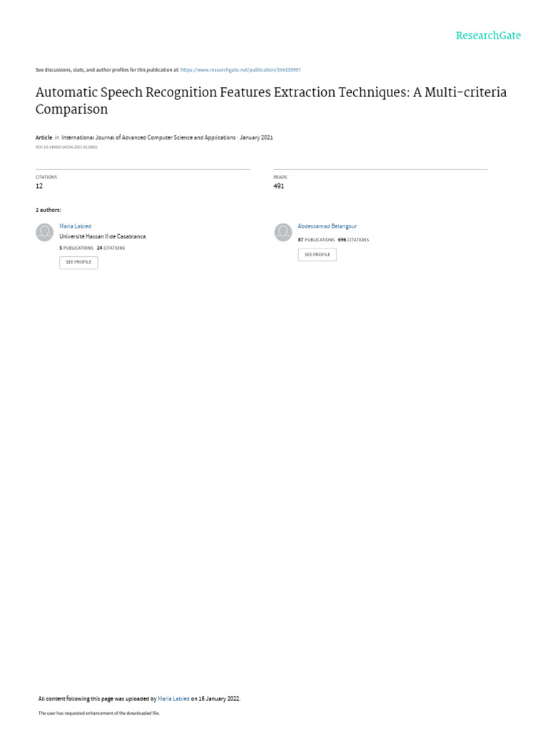 Paper on Automatic Speech Recognition Features Extraction | PDF ...