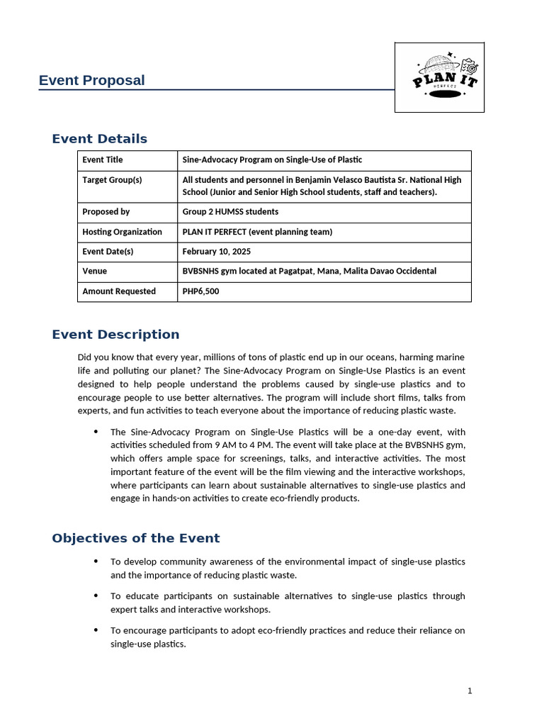 Event Proposal Template 01 | PDF | Natural Environment | Environmental ...