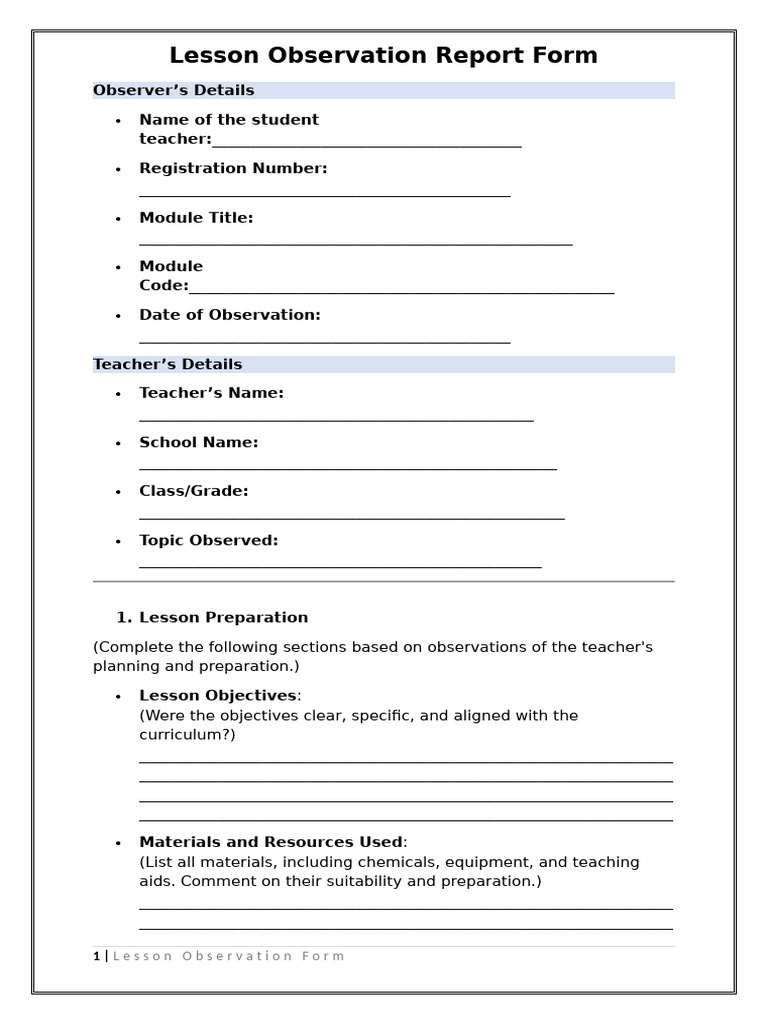 Lesson Observation Report Form | PDF | Teachers | Experiment