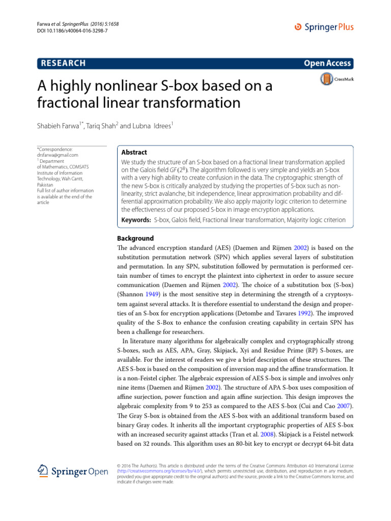 A Highly Nonlinear S-box Based on a Fractional Linear Transformation ...