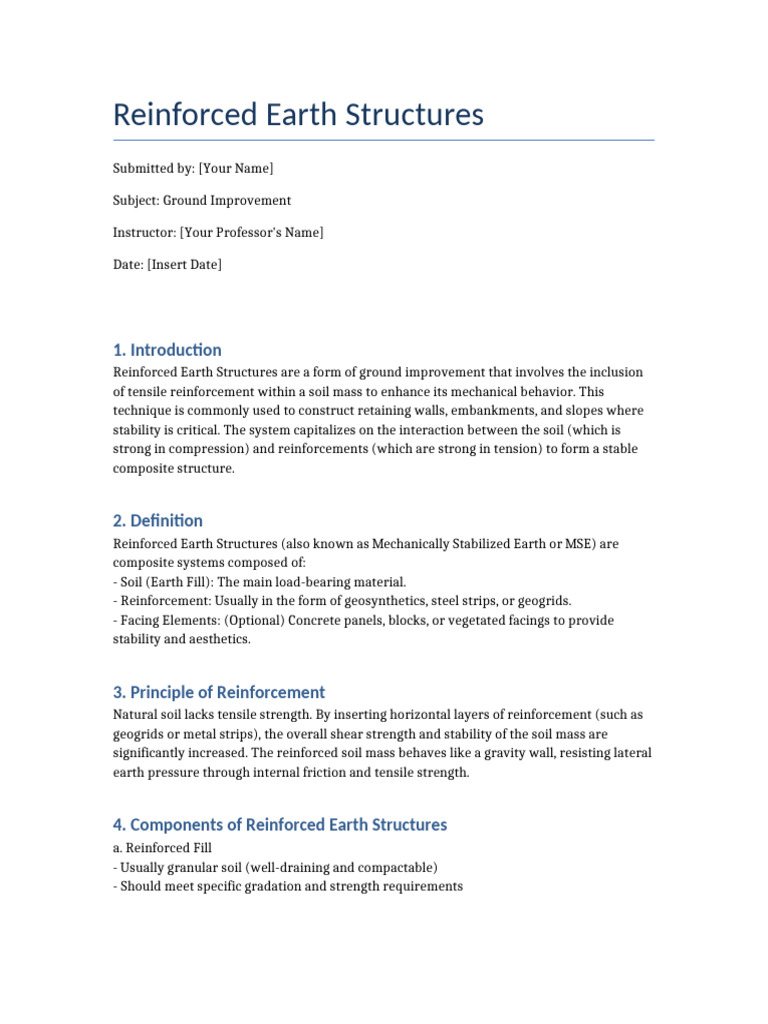 Reinforced Earth Structures Report | PDF | Natural Materials | Civil ...