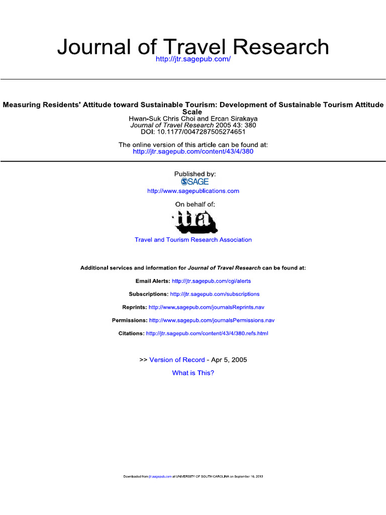 Measuring Residents' Attitude Toward Sustainable Tourism | PDF