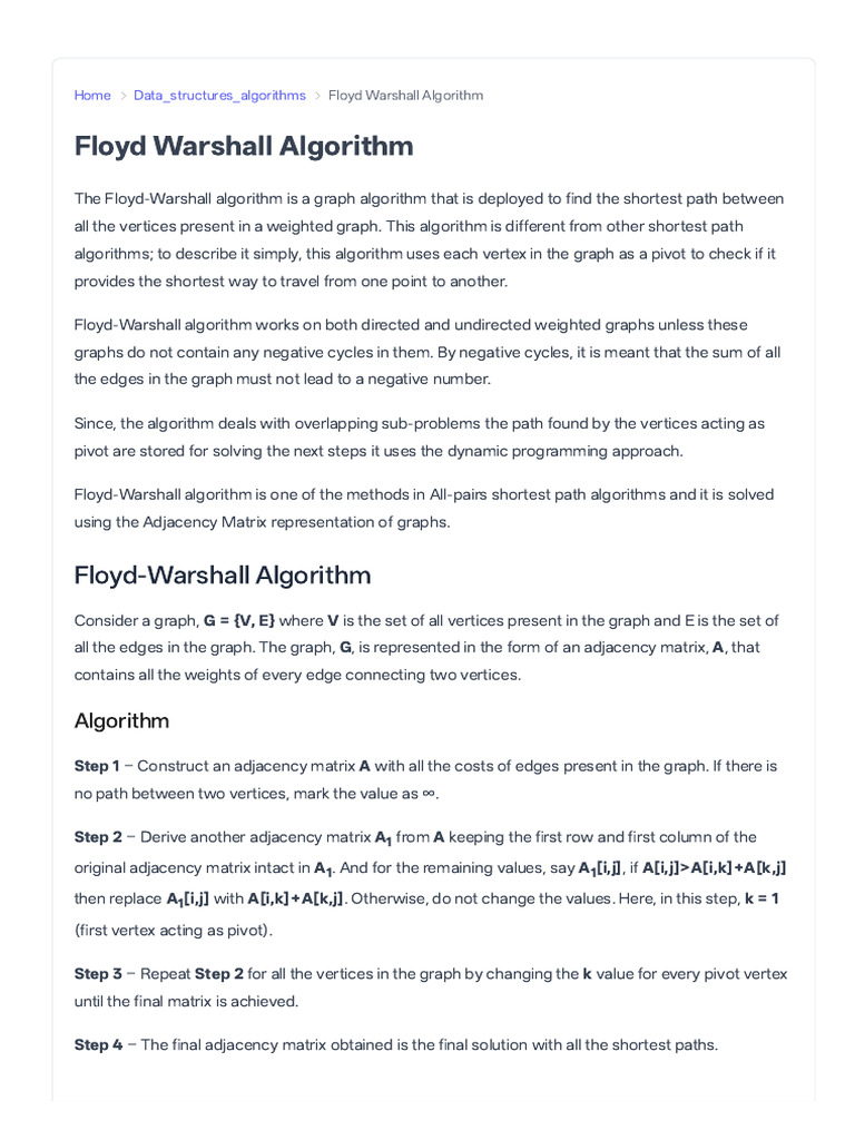 Floyd Warshall Algorithm | PDF | Algorithms | Computational Problems
