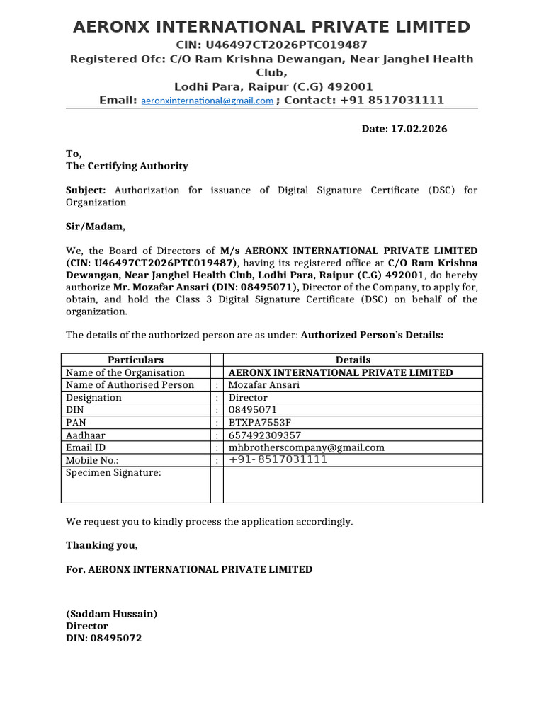 dsc authorization letter | PDF