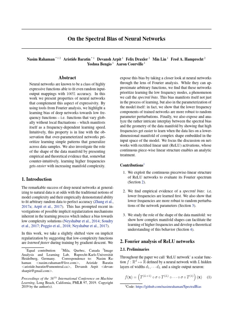On the Spectral Bias of Neural Networks | PDF | Spectral Density ...