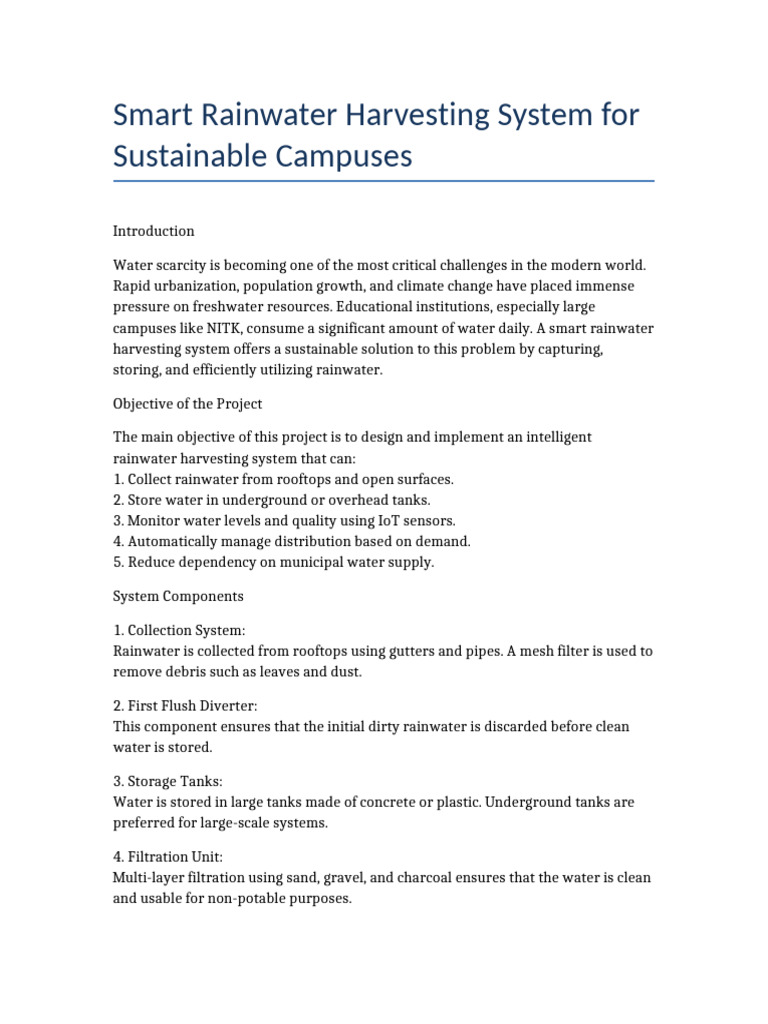 Smart Rainwater Harvesting Project | PDF | Water | Internet Of Things