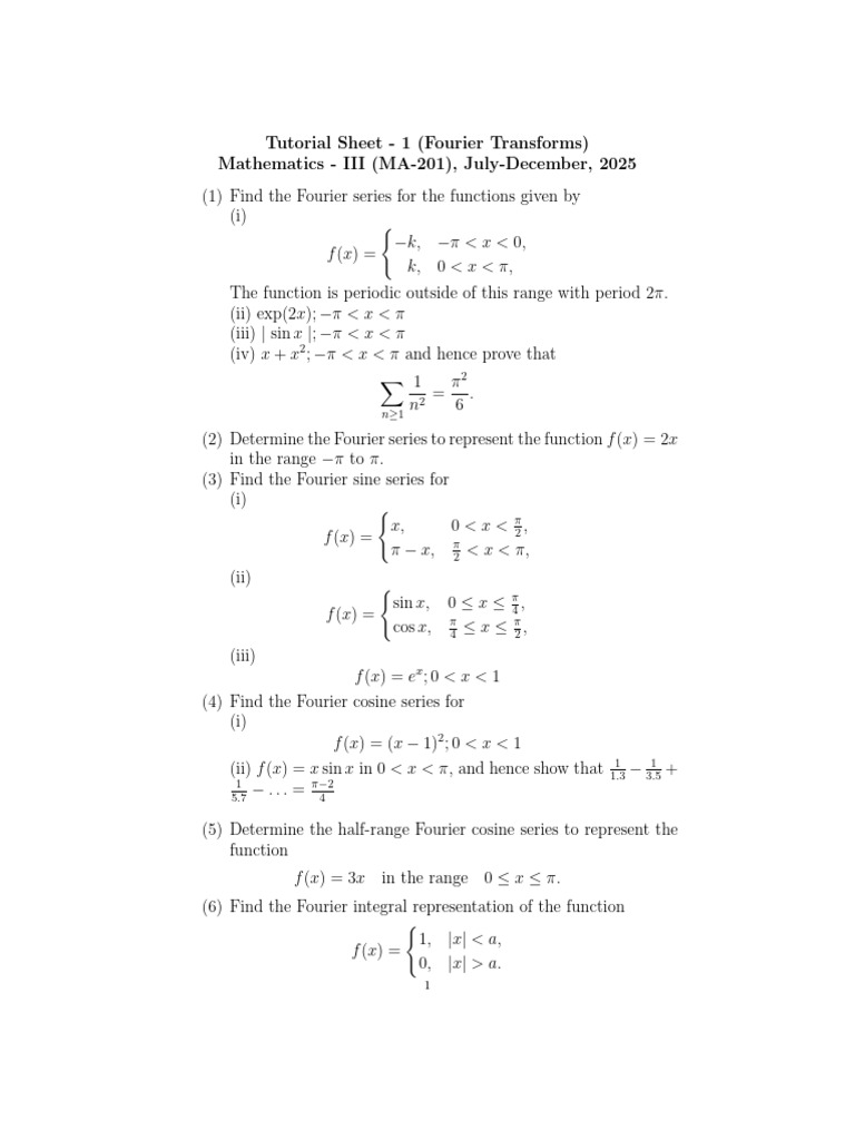 Tutorial Fourier Series | PDF | Fourier Series | Mathematical Relations