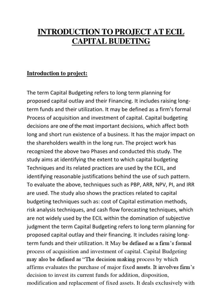 ECIL Capital Budgeting Practices Analysis | PDF | Capital Budgeting ...