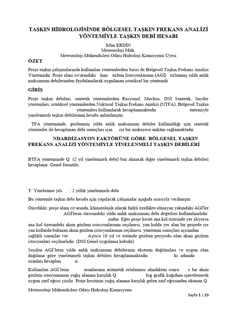 Taskin Hidrolojisinde Btfa Yontemi Ile Taskin Debi Hesabi | PDF