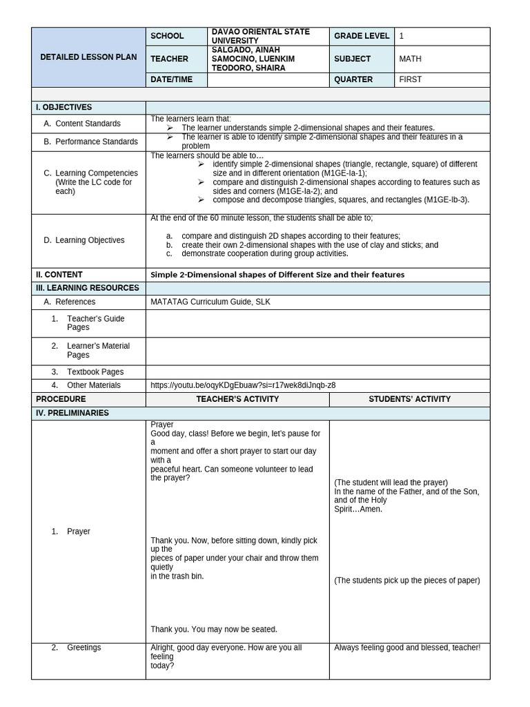 Detailed Lesson Plan Template | PDF | Classroom | Learning