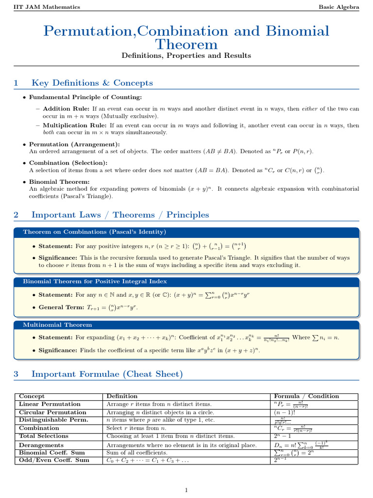 Permutation,Combination & Binomial Theorem (1) | PDF | Mathematical ...