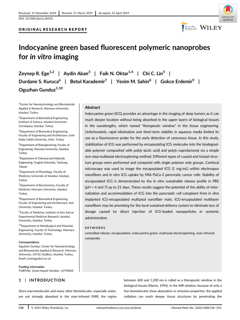 Indocyanine green based fluorescent polymeric nanoprobes for in vitro ...