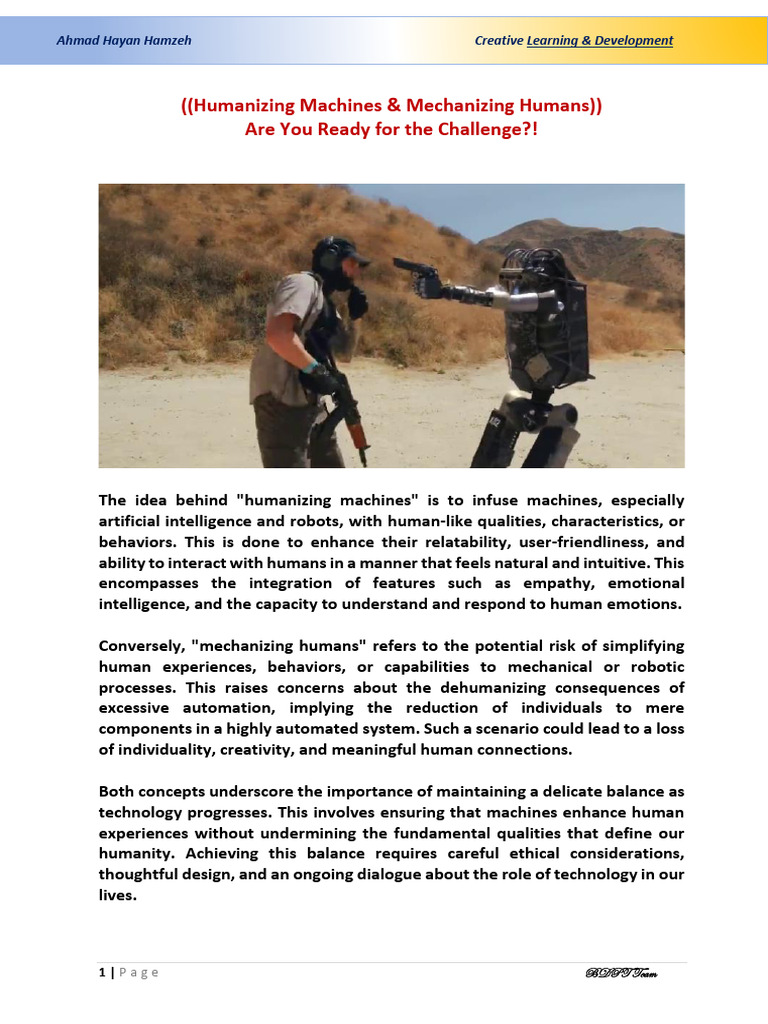 Humanizing Machines & Mechanizing Humans - By: Ahmad Hayan Hamzeh 2024 ...