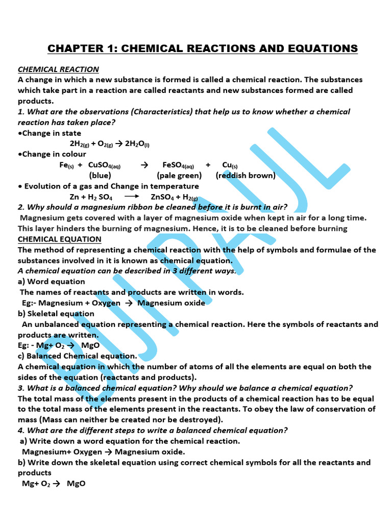 CH.1 Chemical Reactions and Equations | PDF | Redox | Chemical Reactions