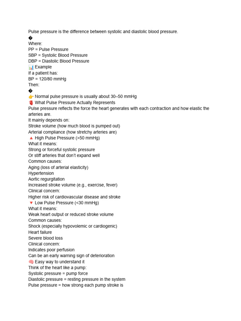 Pulse Pressure Explanation for Student Nurses | PDF