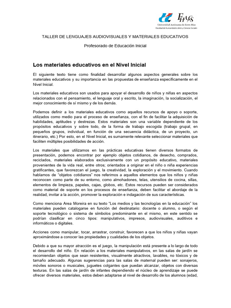 Materiales Educativos en El Nivel Inicial | PDF | Educación de la ...