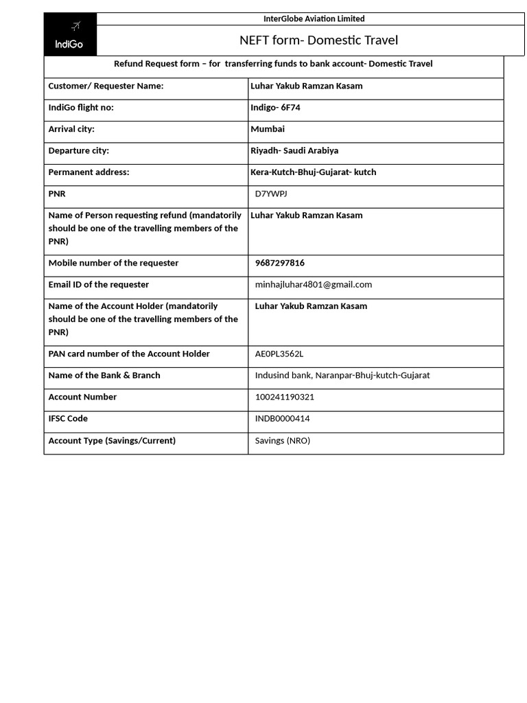 NEFT Form Domestic- New - 3 Jun 25 (1) | PDF