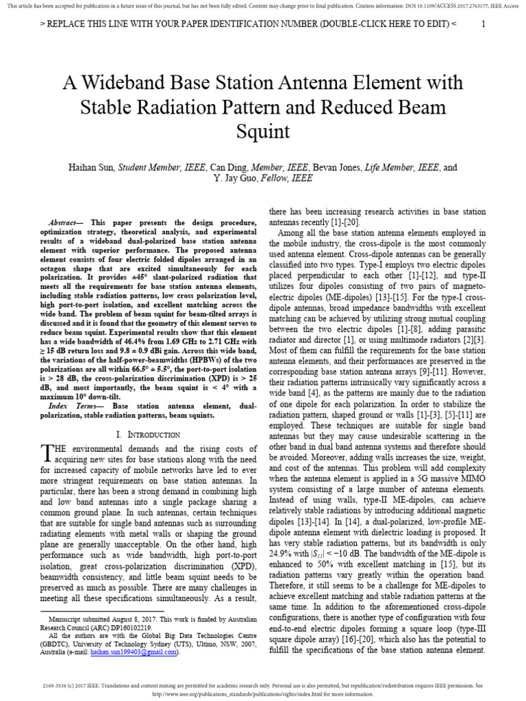 A Wideband Base Station Antenna Element With Stabl | PDF | Electrical ...