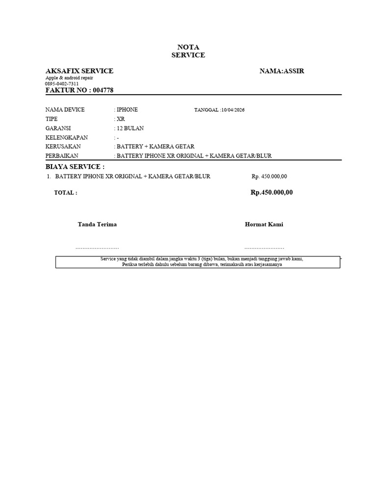 Nota-Service - ASSIR IP XR | PDF