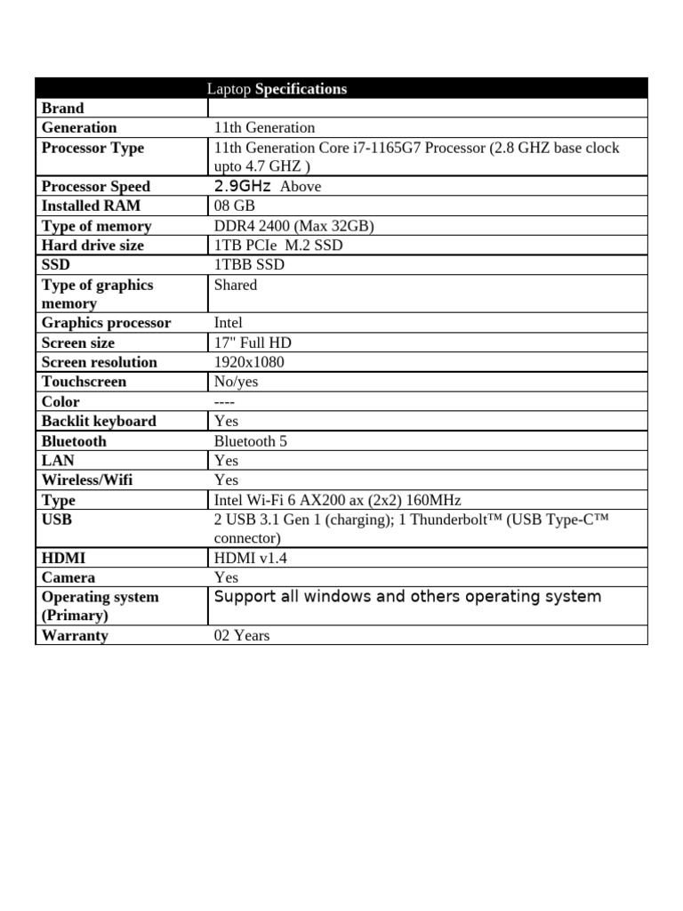 Laptop Specifications | PDF