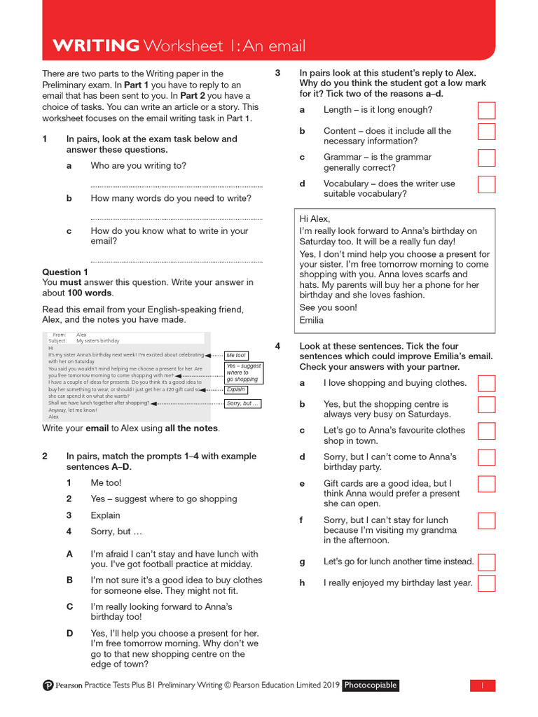 PTP B1 Prel Writing Worksheets | PDF | Adverb | Linguistics