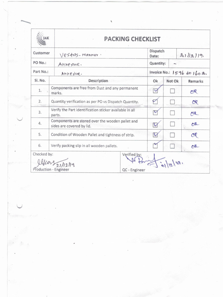 Packing Check List | PDF