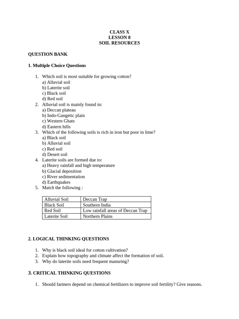 Question Bank-soil Resources | PDF | Soil | Agriculture