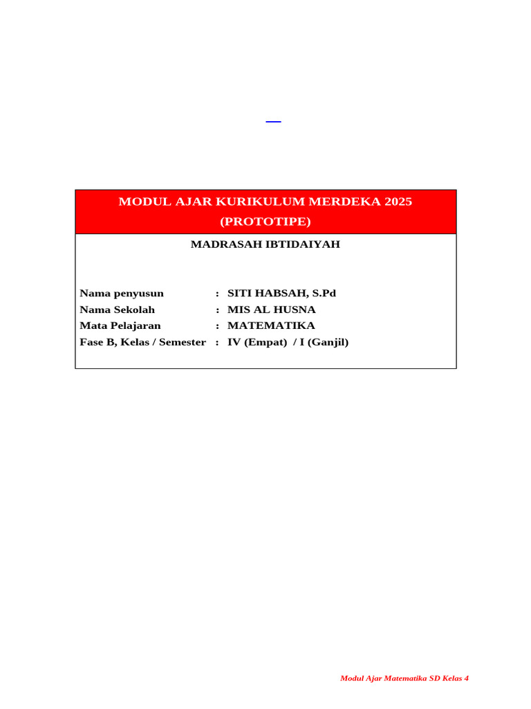 Modul Ajar MTK Unit 1 Kelas 4 Semester 1 | PDF