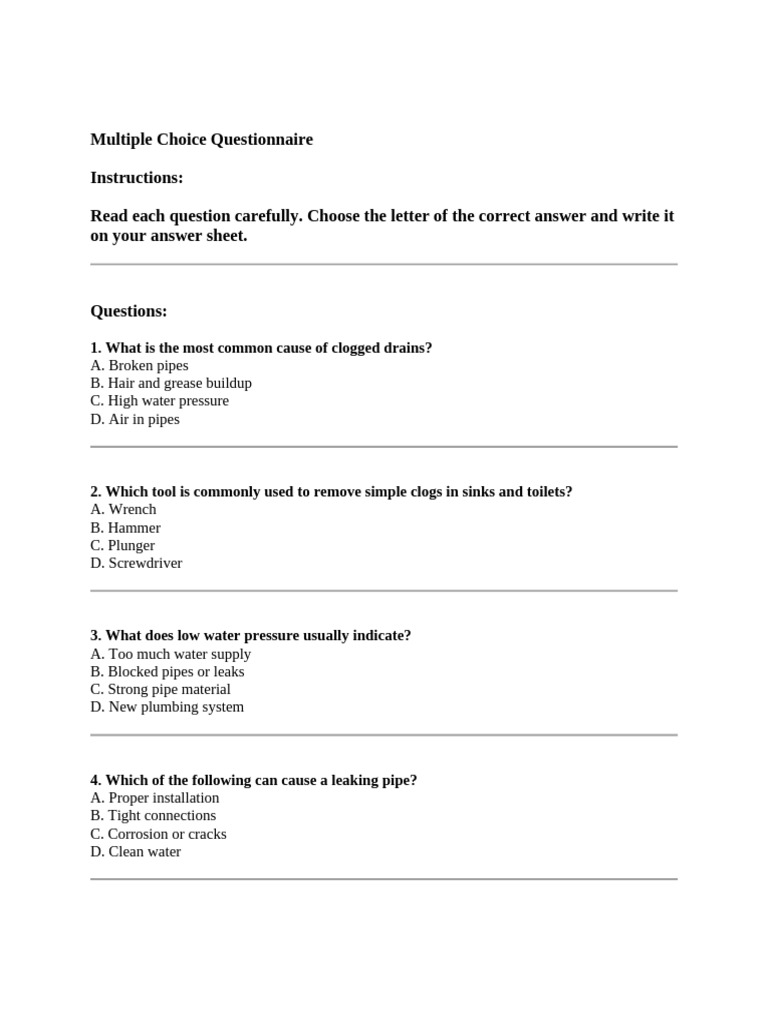 Multiple Choice Questionnaire | PDF