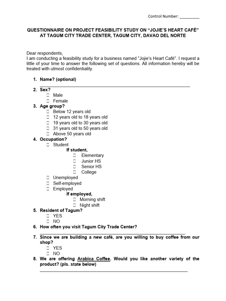 Sample Questionnaire for Feasibility Study | PDF