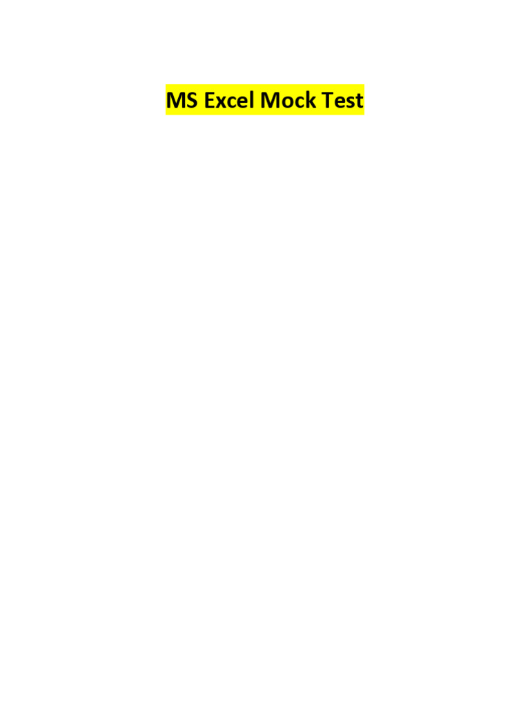 MS Excel Mock Test | PDF | Microsoft Excel | Computing
