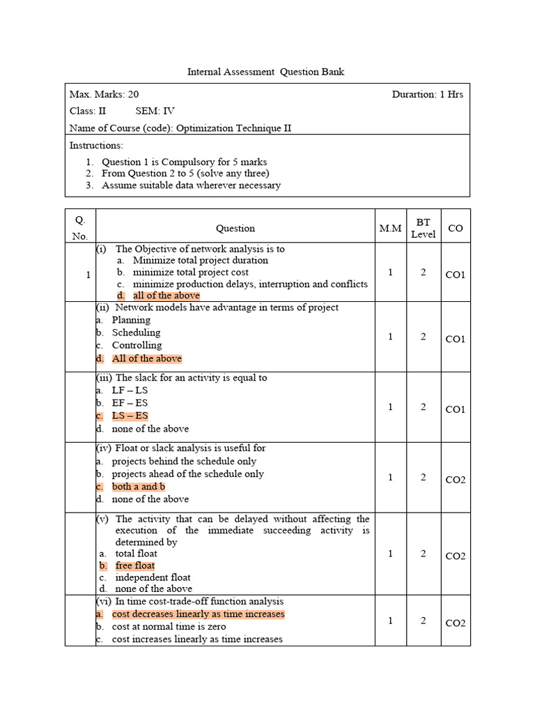 Internal Assessment Question Bank | PDF | Applied Mathematics