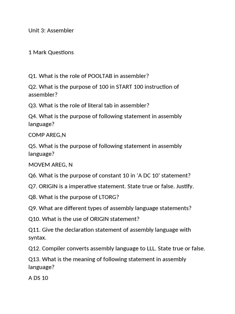 Unit 2 Assembler Practice Question Bank | PDF | Assembly Language ...