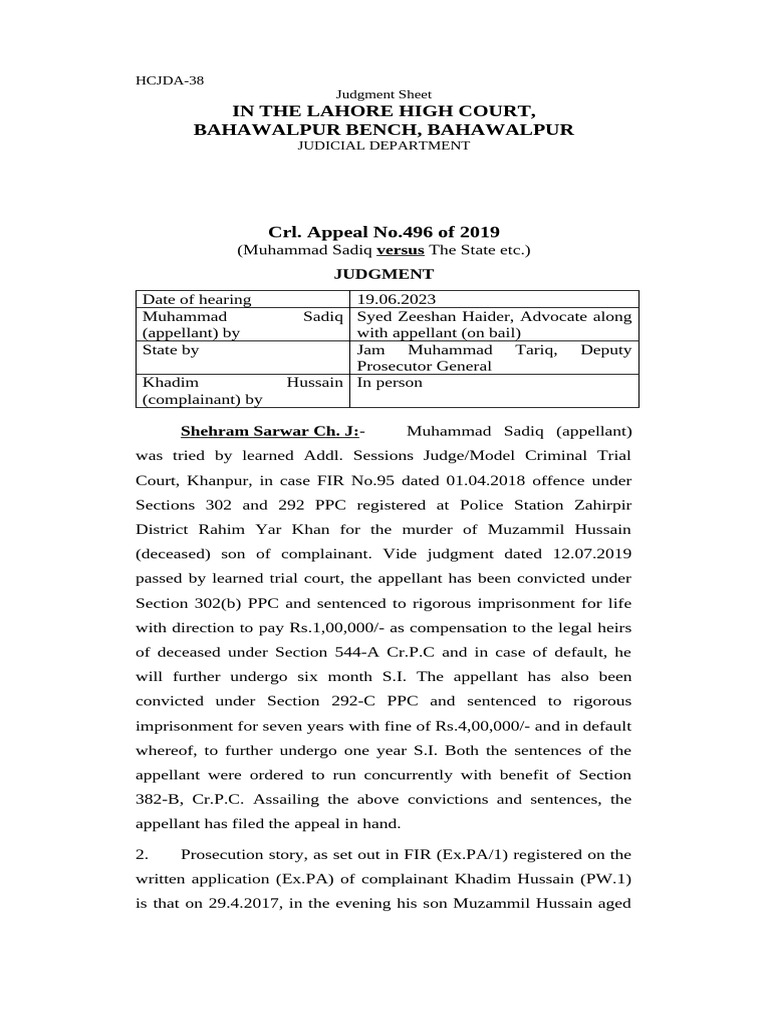 Crl. Appeal No.496-2019 | PDF | Confession (Law) | Prosecutor