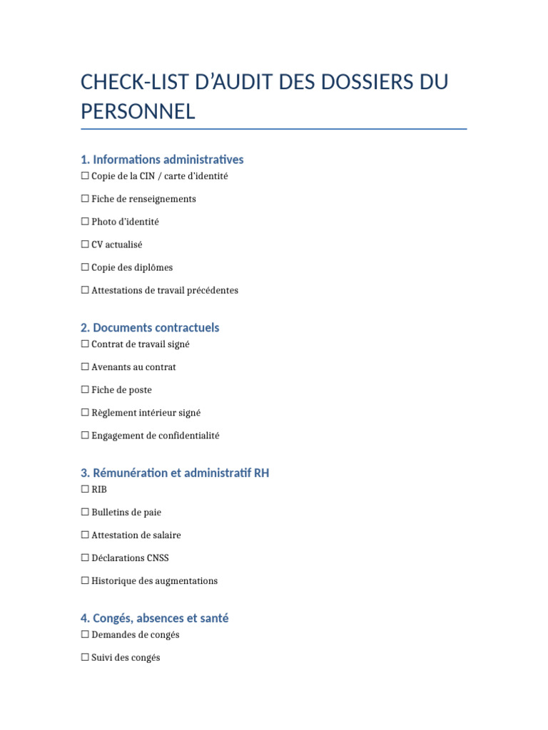 Checklist Audit Dossiers Personnel | PDF