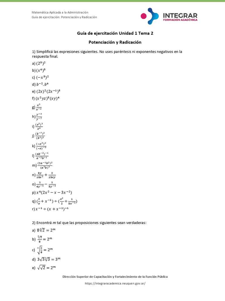 Guia de Ejercitación - Unidad 1 - Tema 2 | PDF | Matemáticas discretas ...