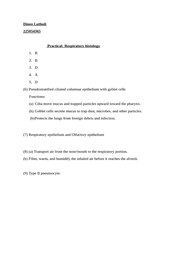 Respiration Histology Practical Report-225054365 | PDF