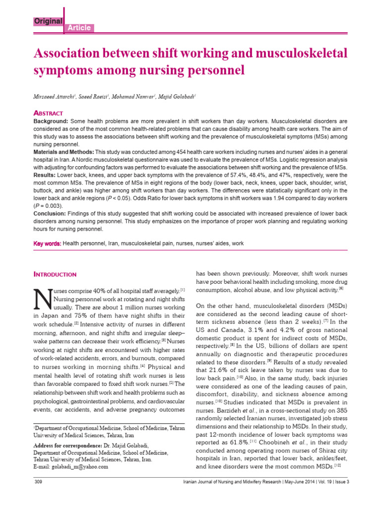 Association Between Shift Working and.2014 | PDF | Shift Work | Medicine